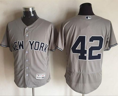 Yankees #42 Mariano Rivera Grey Flexbase Authentic Collection Stitched MLB Jersey - Click Image to Close